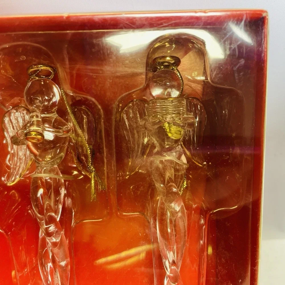 Pier 1  Christmas Angel Icicle Hand Blown Glass  Set Of 3 w Original Box‎ Unused